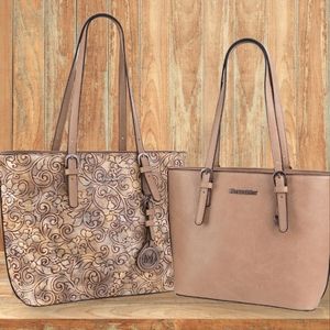 NEW 2pc Montana West Embossed Floral Design Tote Set Concealed Carry Pocket